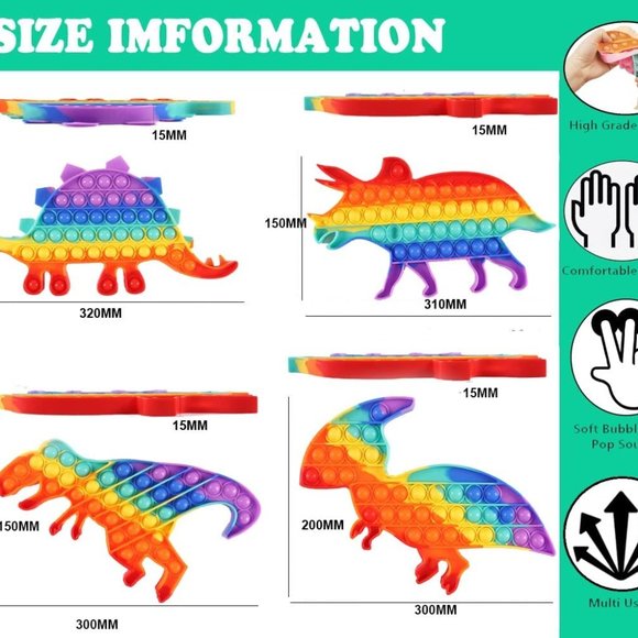 Dinosaur Big Size Push Pop Fidget Toy Assorted - Picture 4 of 4